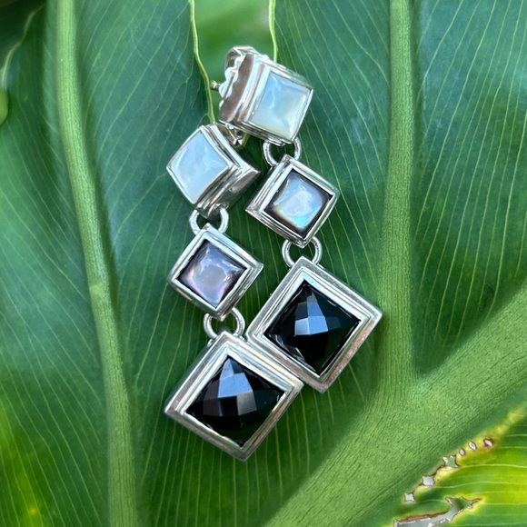 Sterling Silver Michael Dawkins smokey topaz mother of pearl Dangle Earrings - Picture 3 of 16